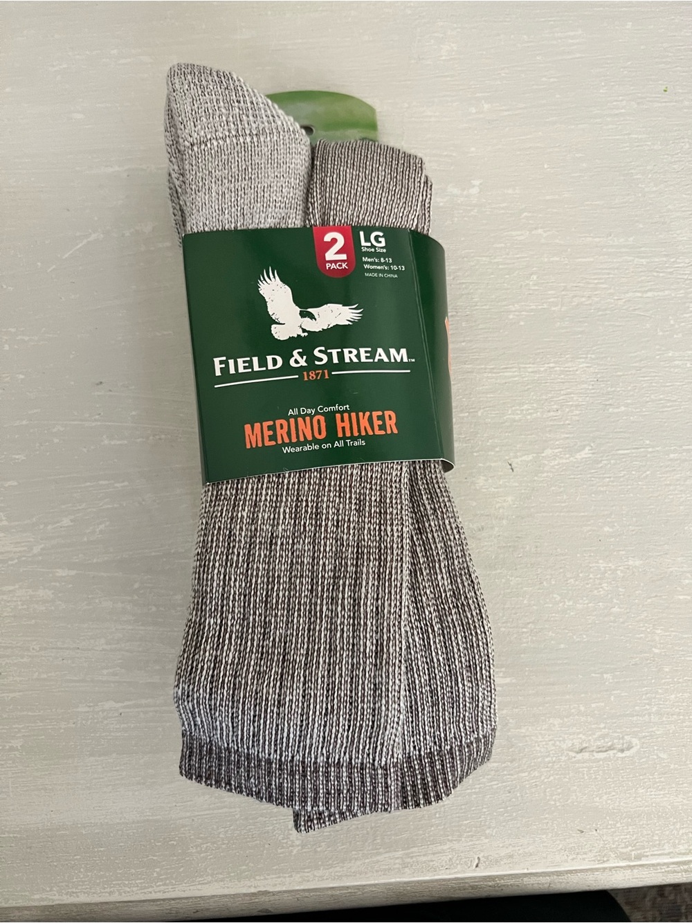 Field & Stream Merino Hiker Socks 2 Pack Large Wool Hiking Outdoor NWT